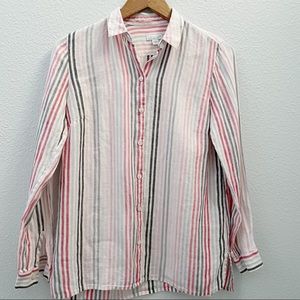 J. Jill Love Linen pink gray striped button down